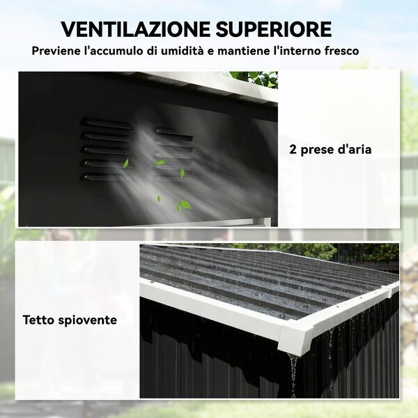Outsunny Capanno Giardino Metallo 163x90x179 cm, Porta Chiudibile, Prese d'Aria, Grigio Scuro | Aosom Italy