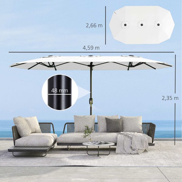 Outsunny Ombrellone Doppio a 12 Stecche con Manovella, in Metallo e Poliestere, 4.6x2.7 m, Bianco | Aosom Italy