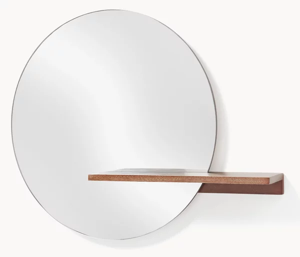 Specchio rotondo da parete con ripiano in legno Sandro