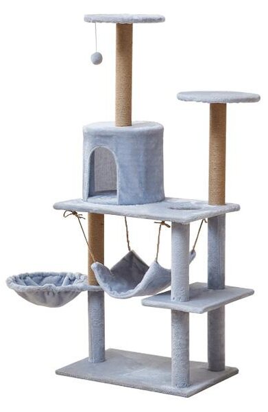 Tiragraffi per Gatti Multilivello con Cuccia e Amaca, Sisal, Grigio, 137 cm