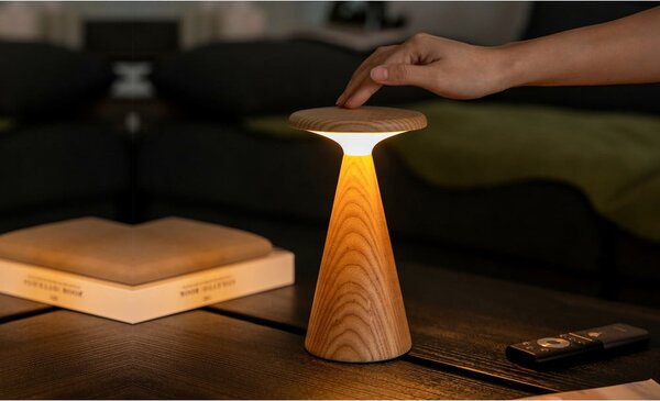 Lampada da tavolo LED di colore naturale con paralume in legno (altezza totale 21 cm) Sylva – Gingko