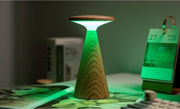 Lampada da tavolo LED di colore naturale con paralume in legno (altezza totale 21 cm) Sylva – Gingko