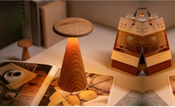 Lampada da tavolo LED di colore naturale con paralume in legno (altezza totale 21 cm) Sylva – Gingko
