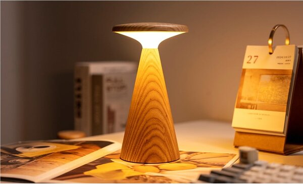 Lampada da tavolo LED di colore naturale con paralume in legno (altezza totale 21 cm) Sylva – Gingko