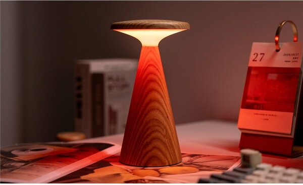 Lampada da tavolo LED di colore naturale con paralume in legno (altezza totale 21 cm) Sylva – Gingko