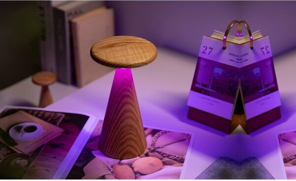 Lampada da tavolo LED di colore naturale con paralume in legno (altezza totale 21 cm) Sylva – Gingko