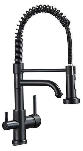 Rubinetto da cucina, funzione spray estraibile, doppia maniglia, nero