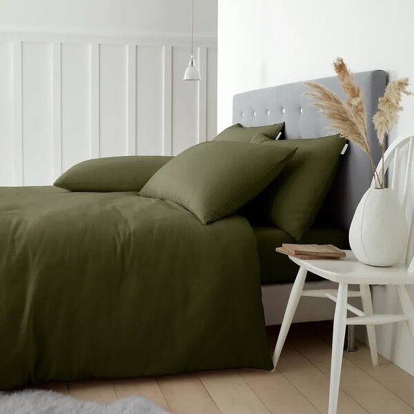 Set copripiumino e federa color kaki in flanella per letto matrimoniale 200x200 cm Brushed – Catherine Lansfield