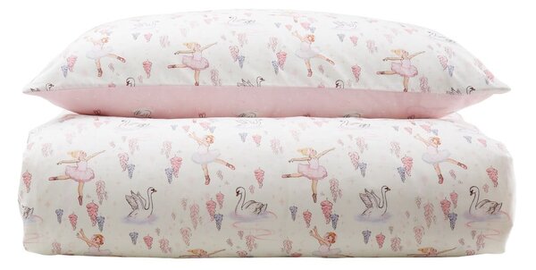 Set copripiumino e federa da bambini bianco e rosa in cotone per culla 120x150 cm Ballerina – Belle & Boo