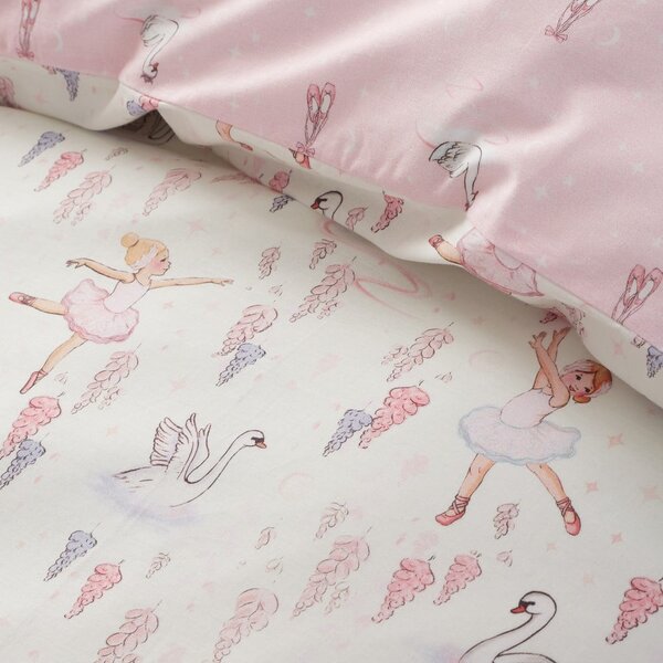 Set copripiumino e federa da bambini bianco e rosa in cotone per culla 120x150 cm Ballerina – Belle & Boo