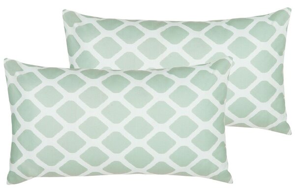 Set di 2 cuscini da esterno in poliestere bianco/verde menta 40 x 70 cm con motivo a rombi Beliani