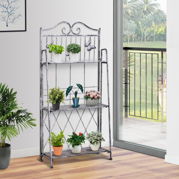 Scaffale Fioriera 3 Ripiani Pieghevole da Giardino Balcone, Metallo, Argento, 44x25x96 cm|Aosom