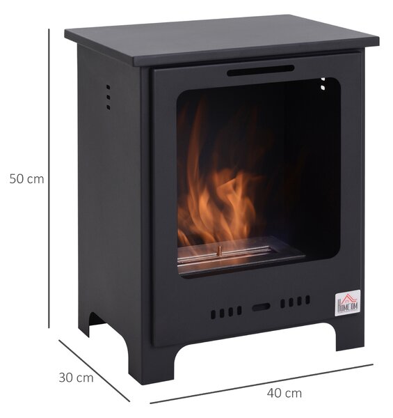 Homcom Camino a Bioetanolo Efficiente 1.5L in Acciaio Senza Canna Fumaria, fino a 0.9 L e a 3 ore , 40 x 30 x 50 cm, Nero | Aosom Italy