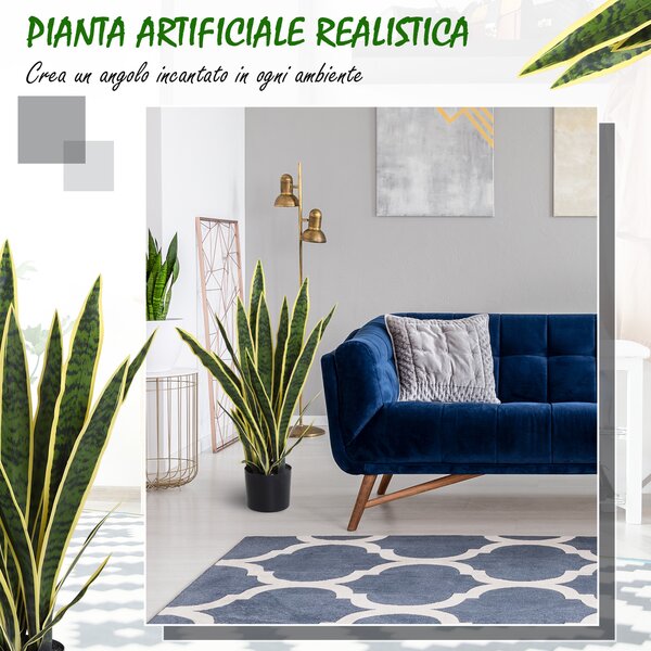 Outsunny Sanseveria Artificiale in Vaso, Pianta da Esterno e Interno con 21 Foglie (Ф15cm x 80cm)|Aosom