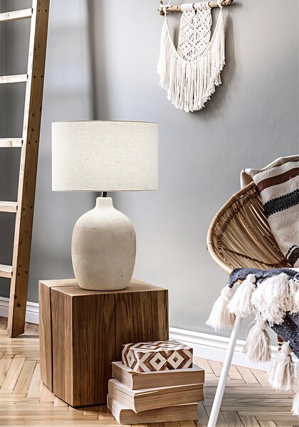 Perenz Lampada da appoggio in Vetroceramica, colore beige con paralume in tessuto, diametro 35 cm altezza 55 cm lampadina 1xE27 max. 60W non inclusa