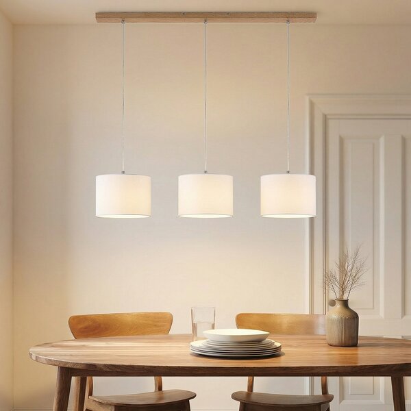 Lampada a sospensione Lindby, Imarin, dimmerabile, Bianco, Camera da letto, Tessuto / Tessile, Moderno