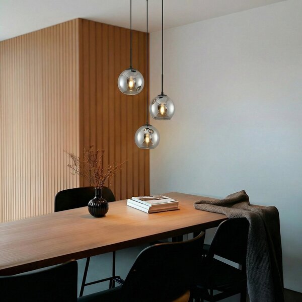 Lampada a sospensione Lindby, Jurian, dimmerabile, Grigio, Soggiorno, Vetro, Moderno