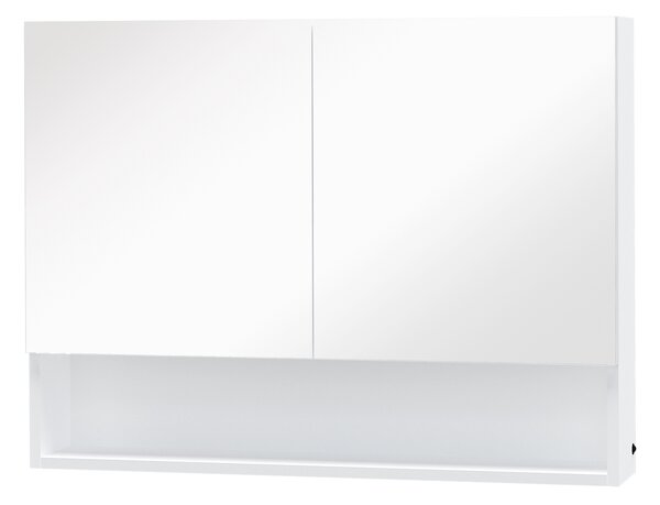 HOMCOM Armadietto con Specchio a Muro, con Luci a LED, Ripiano Aperto e Ripiano Interno Regolabile, in Vetro e MDF, 80x15x60cm
