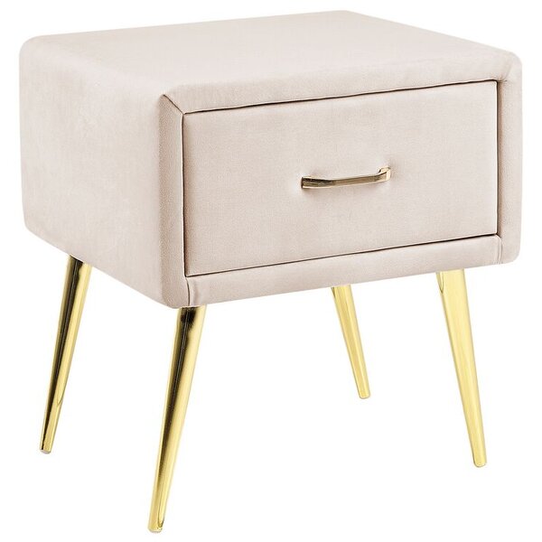 Comodino con rivestimento in velluto beige Comodino con 1 cassetto Mobili per camera da letto dal design minimalista Beliani