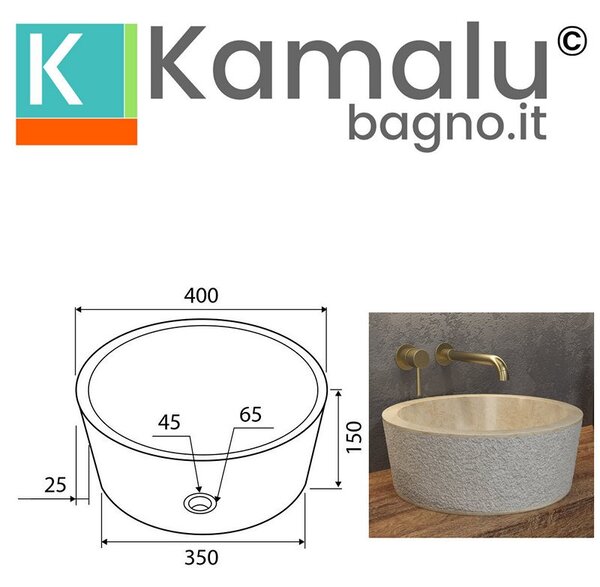 Lavabo ciotola in marmo 40cm color crema Litos-TC40 - KAMALU