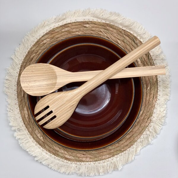 A. House Set Utensili Cucchiaio e Forchetta in Legno di Bamboo Chiaro 30 cm