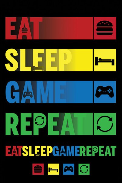 Posters, Stampe Eat Sleep Game Repeat, (61 x 91.5 cm)