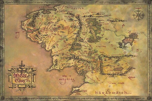 Posters, Stampe The Lord of the Rings - Map of the Middle Earth, (91.5 x 61 cm)