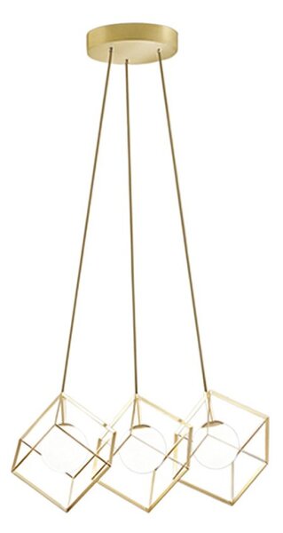 Lampadario perenz cube 8146 g9 led 15x15 cubo metallo oro opaco gabbia multiluce - Perenz