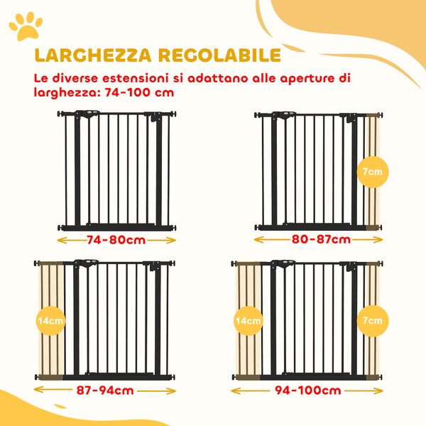 PawHut Cancellino per Cani Regolabile Fino a 100 cm Senza Viti con 2 Estensioni e Altezza 72 cm, Nero