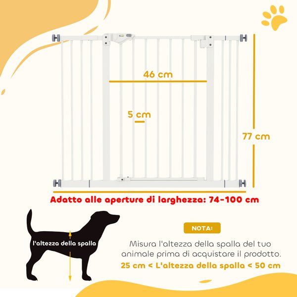 PawHut Cancellino per Cani Regolabile Fino a 100 cm Senza Viti con 2 Estensioni e Altezza 72 cm, Bianco|Aosom