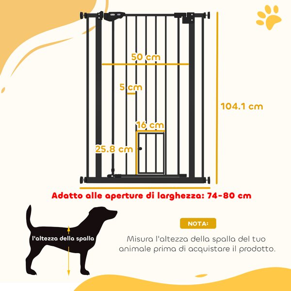 PawHut Cancellino per cani con alto sicurezza anti-scappare, regolabile porta piccola chiusura automatica, 74-80x104cm, nero | Aosom Italy