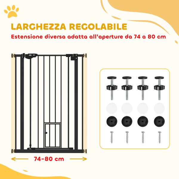 PawHut Cancellino per cani con alto sicurezza anti-scappare, regolabile porta piccola chiusura automatica, 74-80x104cm, nero | Aosom Italy
