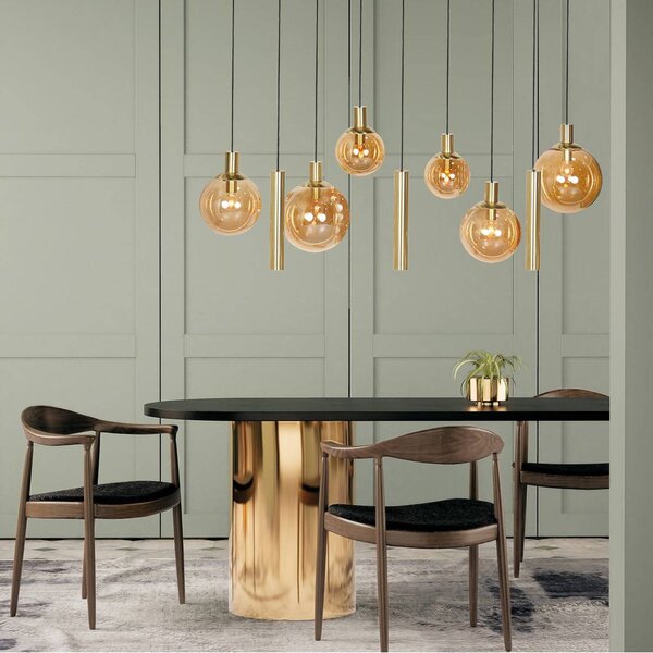 Steinhauer Lampada a sospensione in vetro Bollique, dimmerabile, Ottone / Oro, Soggiorno / Sala da pranzo, Metallo, Lampada a sospensione