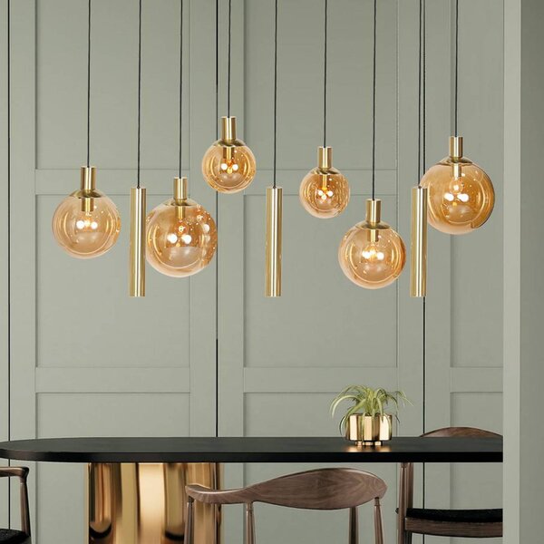 Steinhauer Lampada a sospensione in vetro Bollique, dimmerabile, Ottone / Oro, Soggiorno / Sala da pranzo, Metallo, Lampada a sospensione
