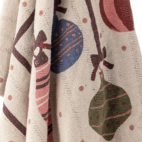 Coperta beige in cotone riciclato a tema natalizio 130x160 cm Ornamentia – Bloomingville