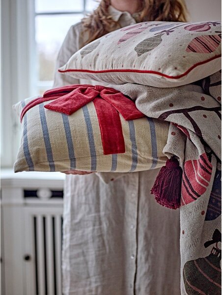 Coperta beige in cotone riciclato a tema natalizio 130x160 cm Ornamentia – Bloomingville