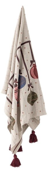 Coperta beige in cotone riciclato a tema natalizio 130x160 cm Ornamentia – Bloomingville