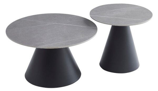 Tavoli da salotto Mush con piano in ceramica effetto marmo grigio opaco con gamba nera