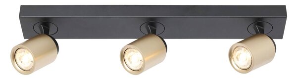 Freelight Faretto da soffitto Razza, nero/oro, lunghezza 61 cm, a 3 luci