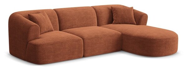 Divano angolare color terracotta (con penisola a destra/con chaise lounge) con rivestimento in velluto a coste Campi – Cosmopolitan Design