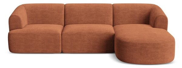 Divano angolare color terracotta (con penisola a destra/con chaise lounge) con rivestimento in velluto a coste Campi – Cosmopolitan Design