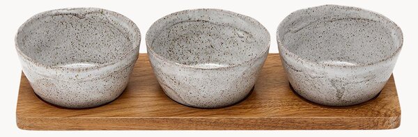 Set di 4 ciotole piccole con vassoio in legno di acacia Artisan