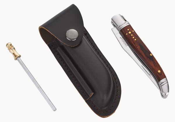 Coltello pieghevole con affilacoltelli e custodia in pelle Blaise