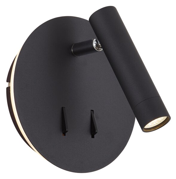 Lampada da parete moderna nera con LED integrato e USB-C - Croft