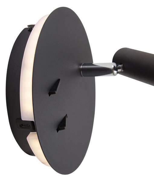 Lampada da parete moderna nera con LED integrato e USB-C - Croft