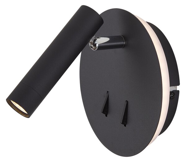 Lampada da parete moderna nera con LED integrato e USB-C - Croft