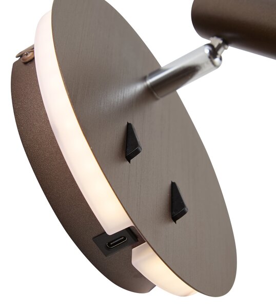 Lampada da parete moderna bronzo scuro con LED e USB-C - Croft