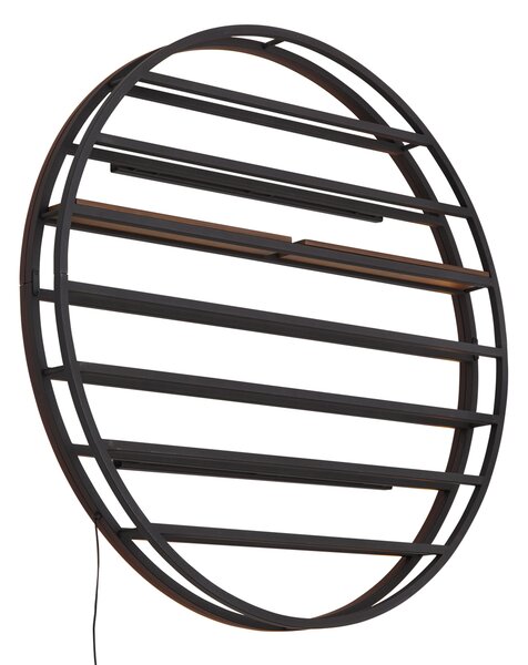 Lampada da parete moderna nera con legno rotondo e LED integrato - Wine Rack