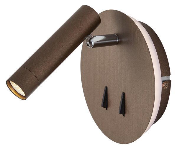 Lampada da parete moderna bronzo scuro con LED e USB-C - Croft