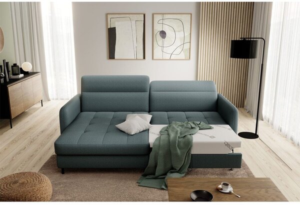 Divano angolare verde polveroso allungabile/con contenitore (con penisola a sinistra/con chaise lounge) e rivestimento in velluto Gomsi – ELTAP